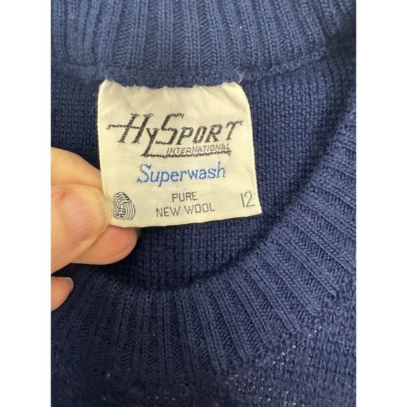 Vintage 90s HySport Sweater Australia Wool Britain Blue Red 36" Chest Flags 90s - Picture 4 of 6
